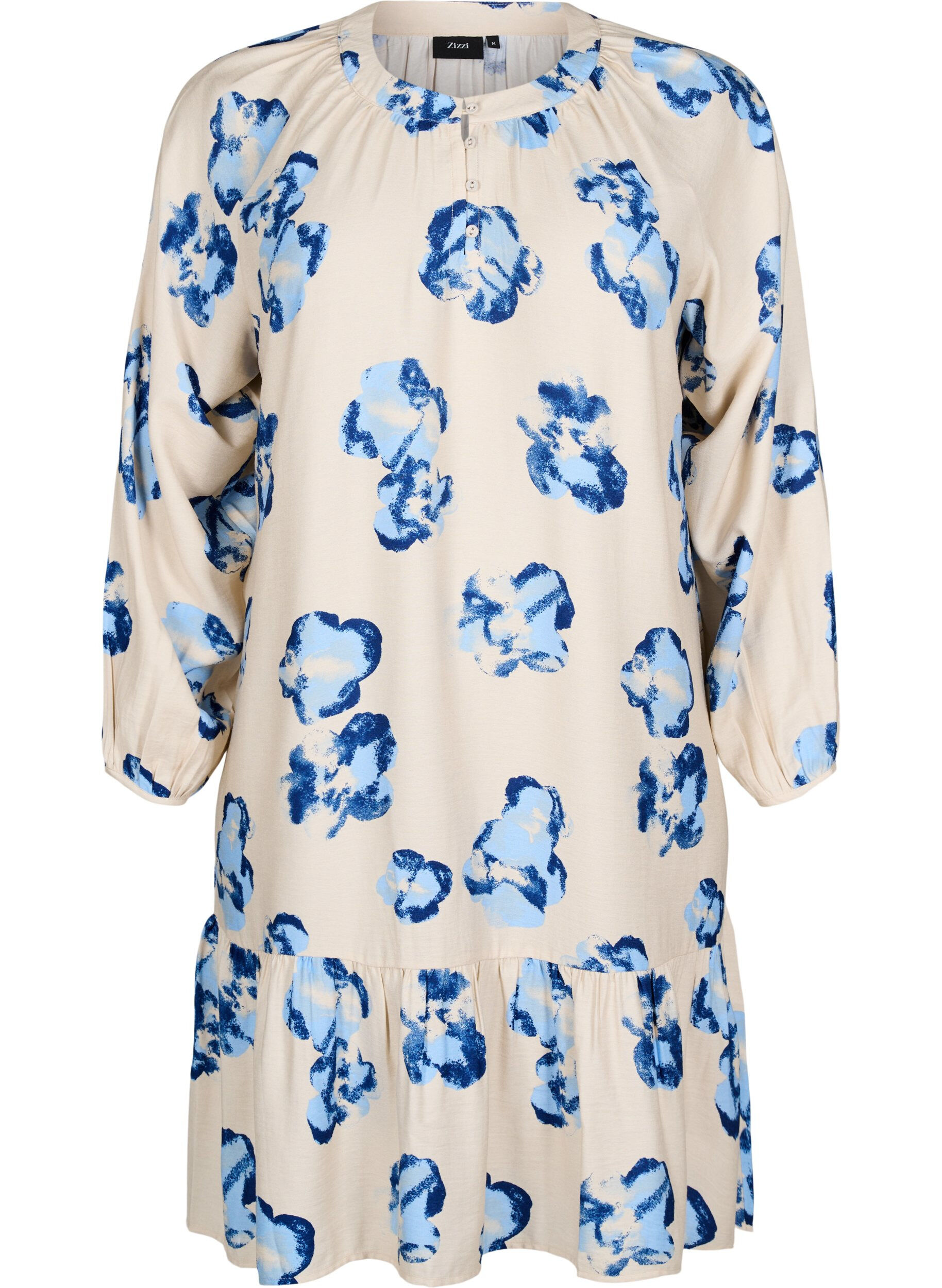 Zizzi Robe mi-longue avec manches longues et coupe trap&egrave;ze, Vanille, Packshot image number 0