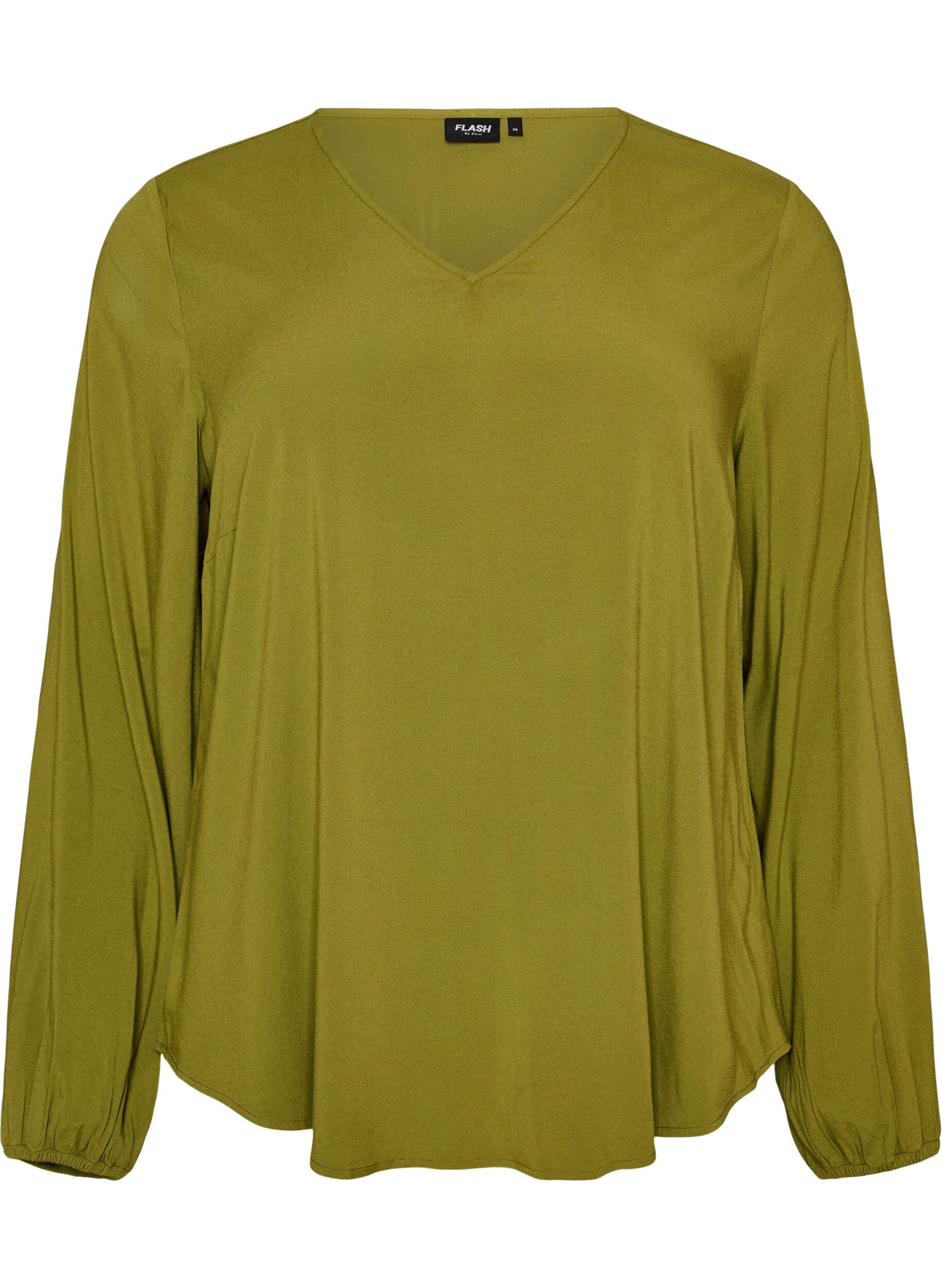 ZizziBlouse en viscose avec col en V et manches longues, Vert, Packshot image number 0