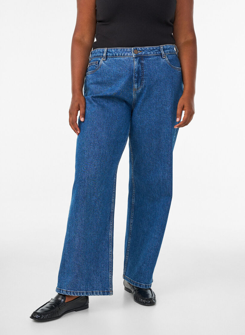 Jean &agrave; jambe large et taille haute, Bleu, Model image number 2