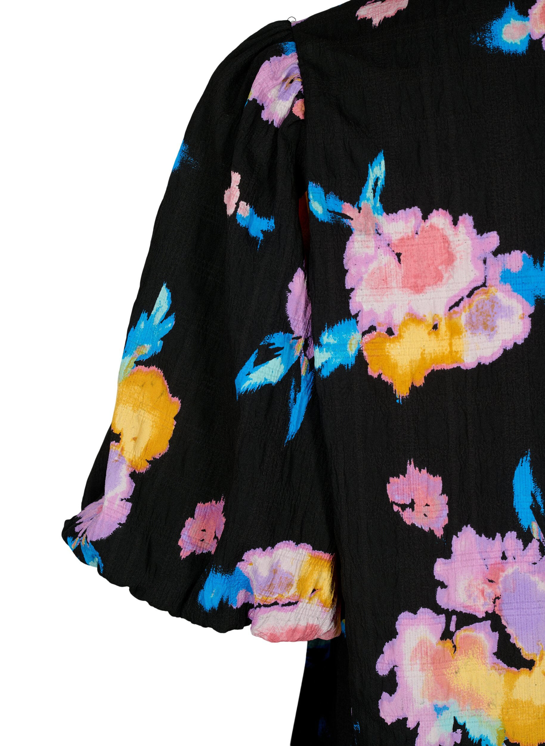 Zizzi Robe &agrave; manches courtes bouffantes et &agrave; imprim&eacute; floral, Noir, Packshot image number 3