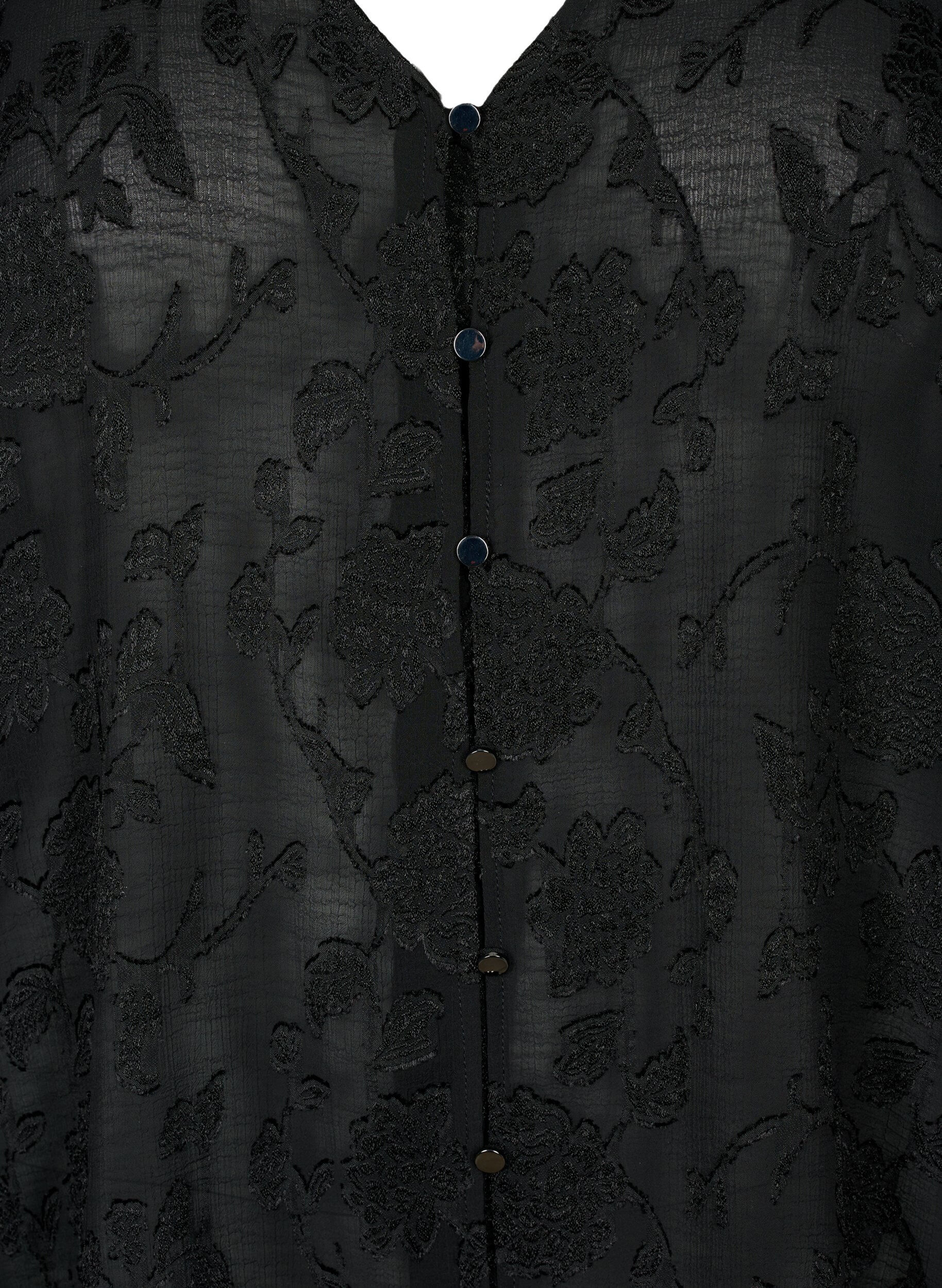 Zizzi Chemise &agrave; manches longues avec look jacquard, Black, Packshot image number 2