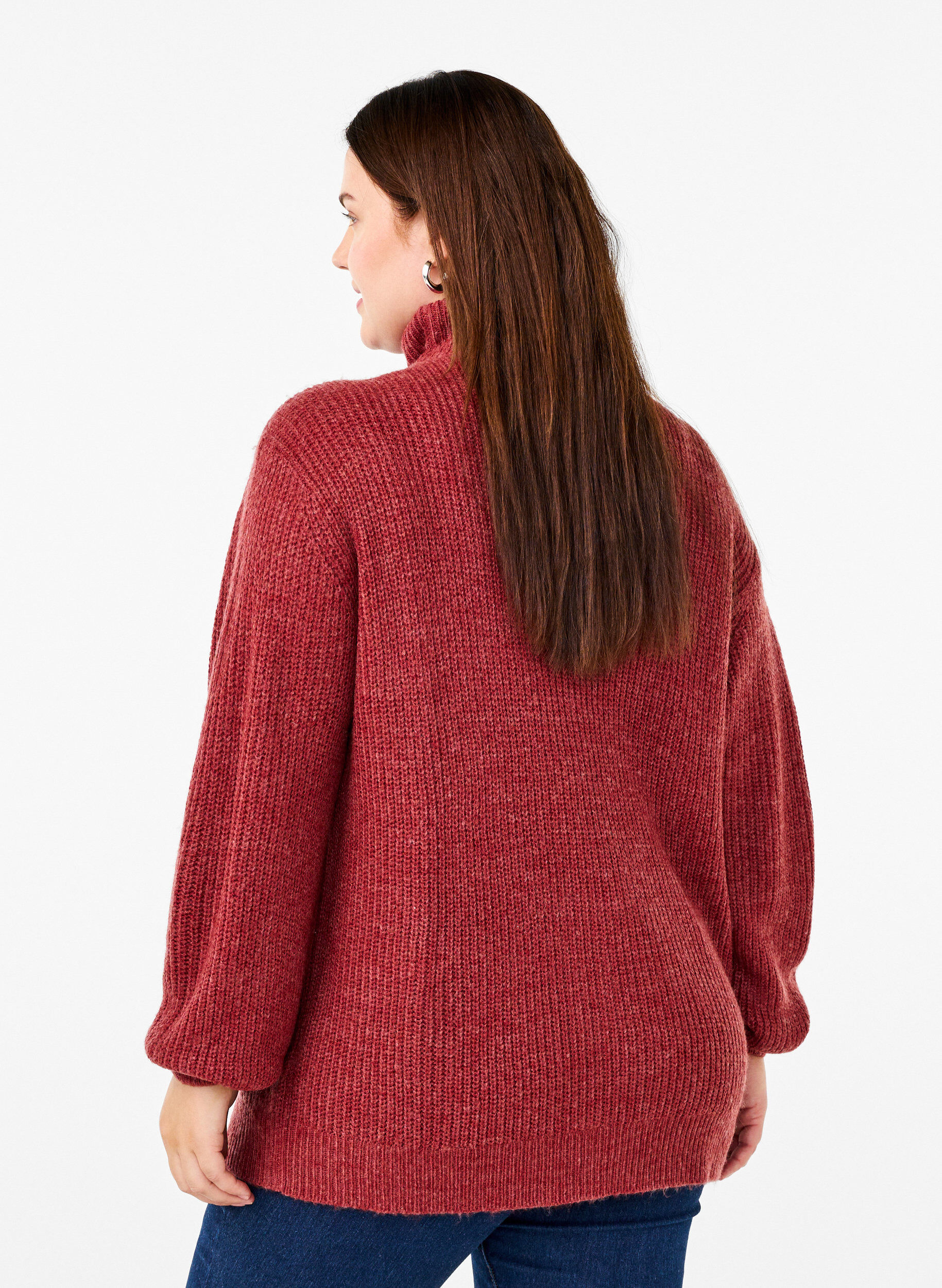 ZizziPull en tricot avec col haut et fermeture &eacute;clair, Bordeaux, Model image number 2