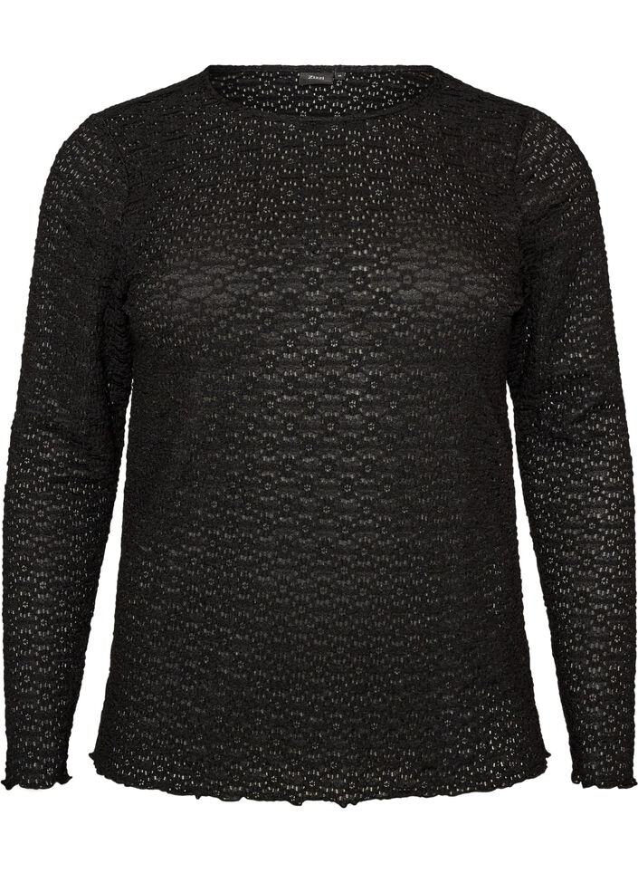 Blouse avec motif &agrave; &oelig;illets et manches longues, Noir, Packshot image number 0