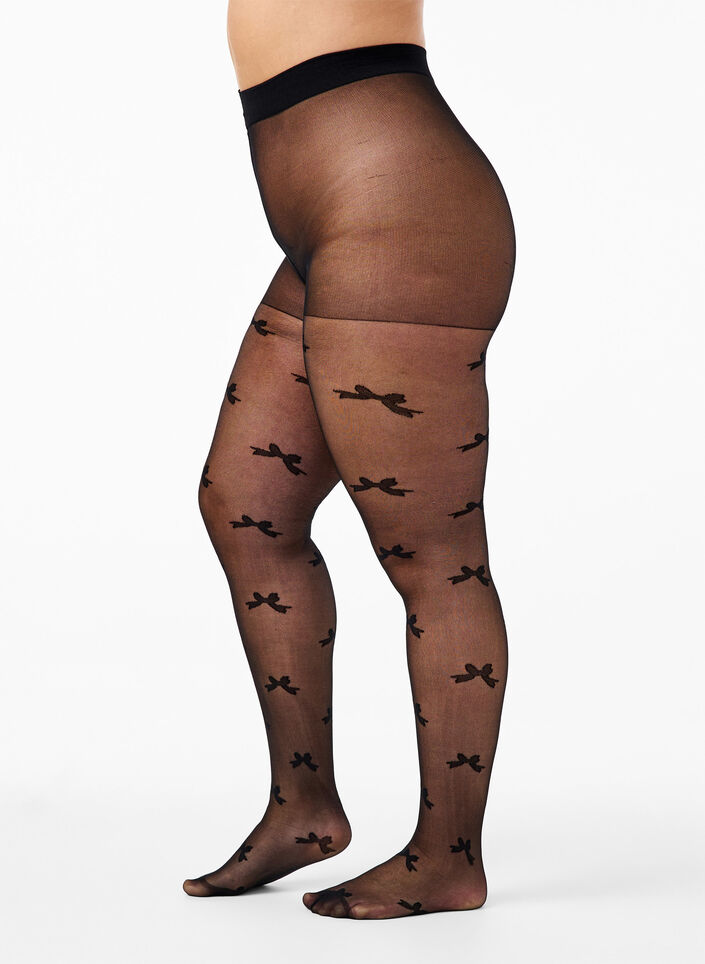 Collants 30 deniers avec motif de nœud, Black, Packshot image number 0