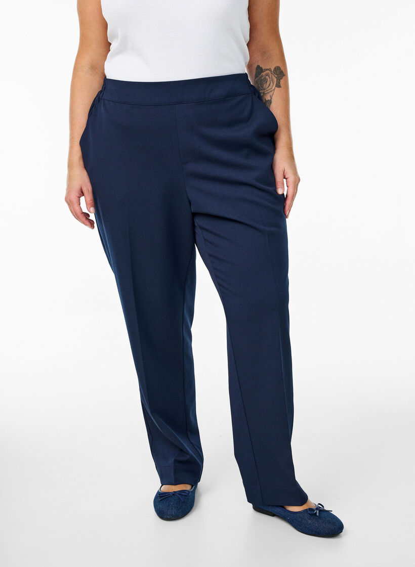 Pantalon ample à taille haute, Bleu, Model image number 2