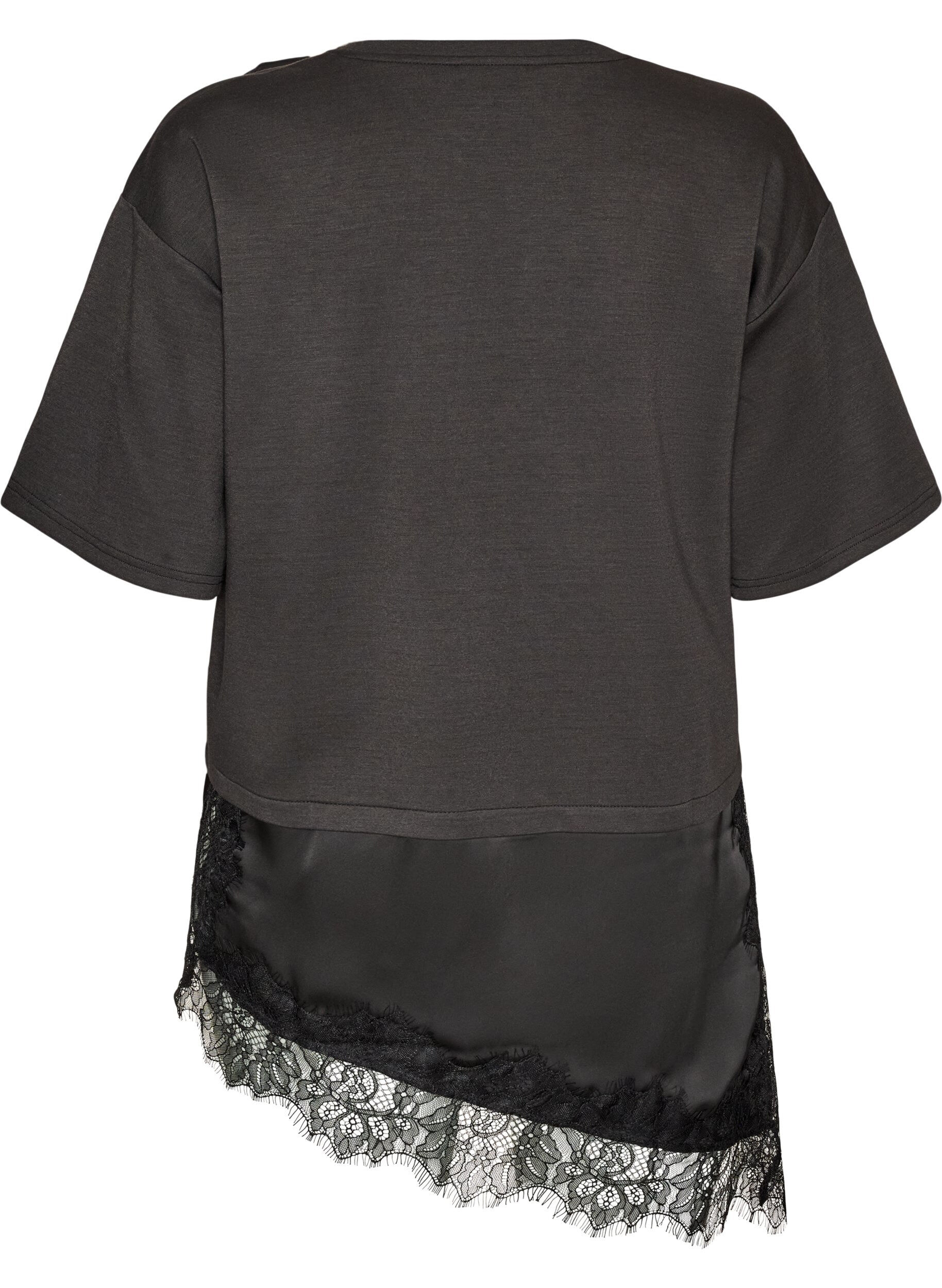 ZizziBlouse en jersey avec effet superpos&eacute; et dentelle, Noir, Packshot image number 1