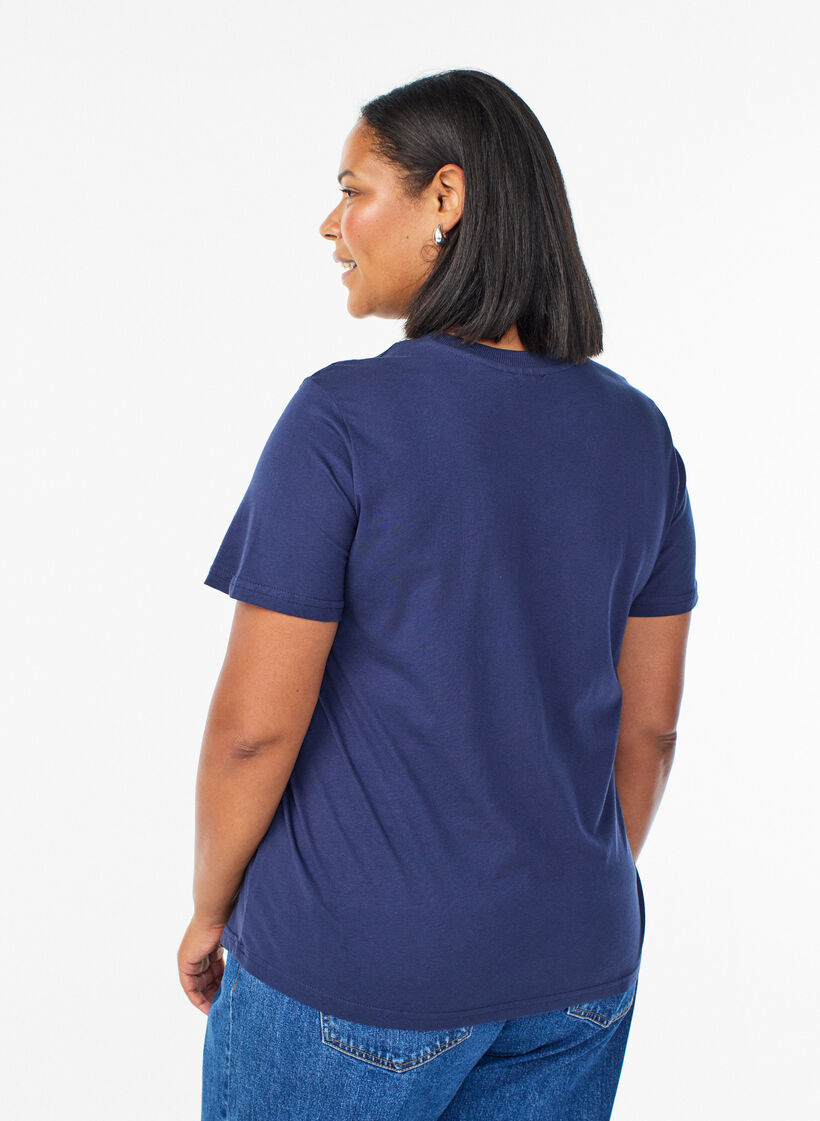 T-shirt basique en coton &agrave; col rond, Bleu, Model image number 2