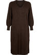 Robe en maille &agrave; manches longues et col en V, Marron, Packshot image number 0