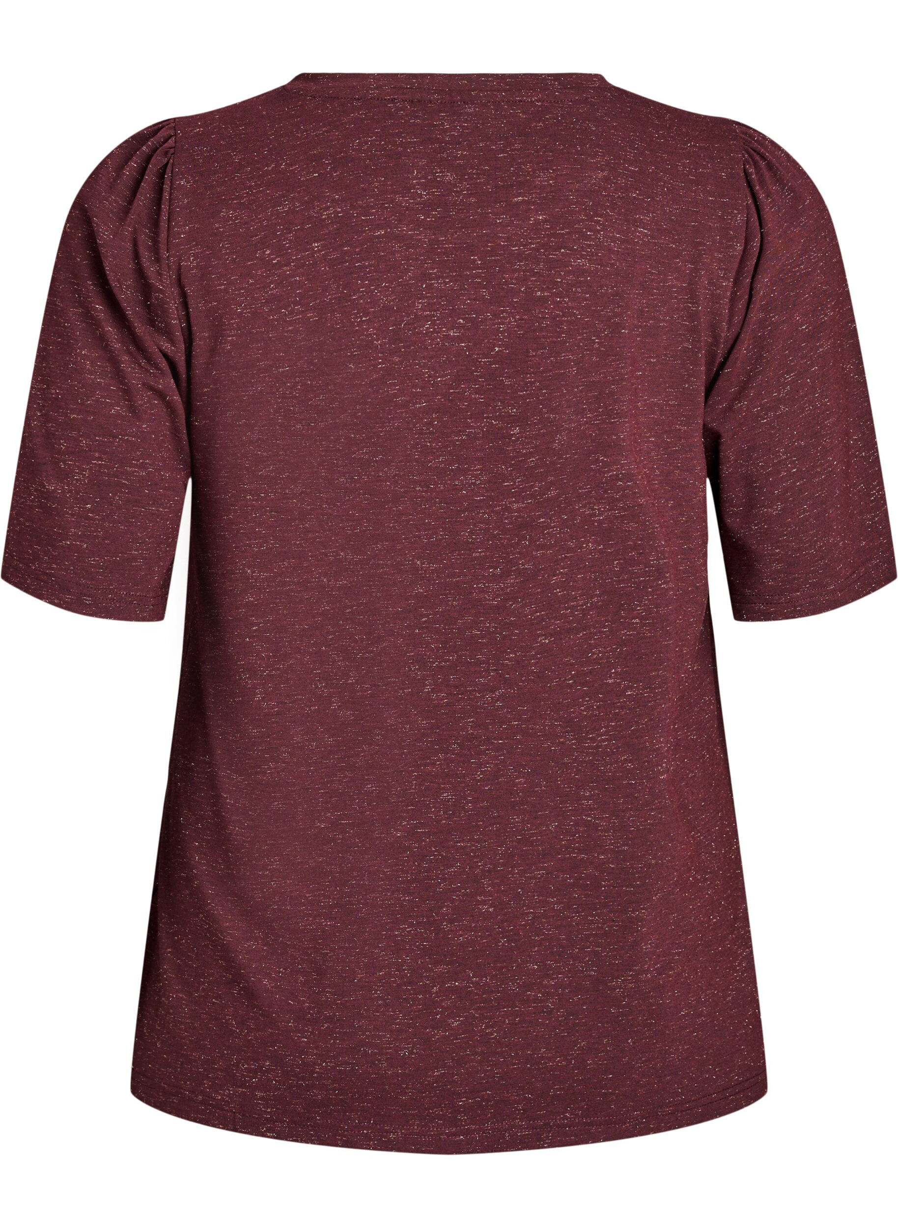 Zizzi T-shirt avec paillettes et manches courtes bouffantes, Bordeaux fonc&eacute;, Packshot image number 1