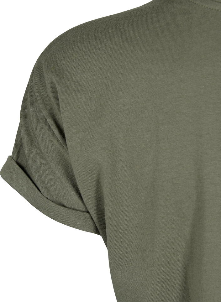 T-shirt &agrave; manches courtes en coton m&eacute;lang&eacute;, Vert Kaki, Packshot image number 3