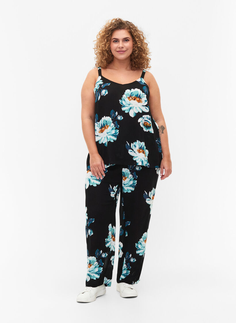 Top sans manches en viscose, Black Big Flower, Model image number 2