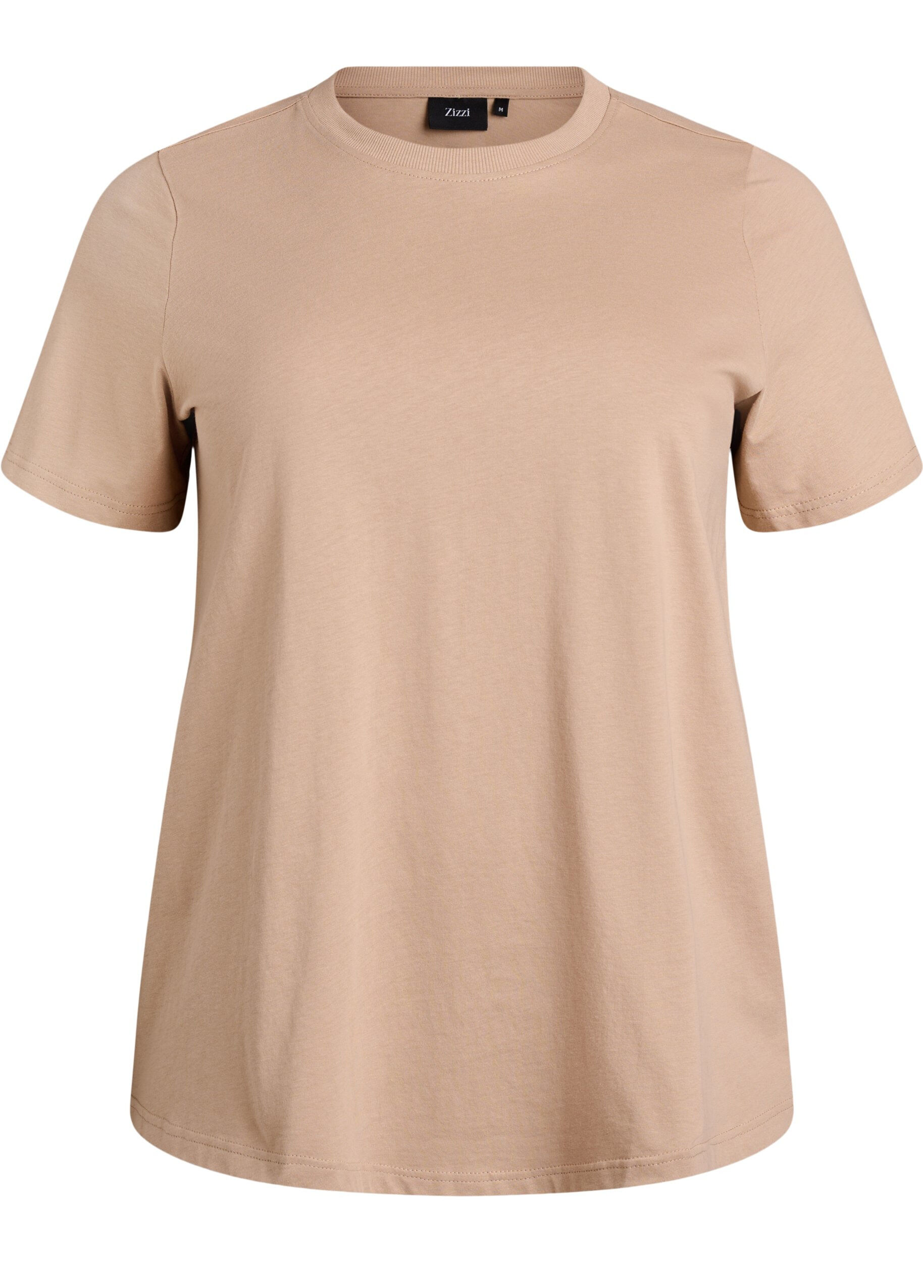 Zizzi T-shirt basique en coton &agrave; col rond, Beige, Packshot image number 0
