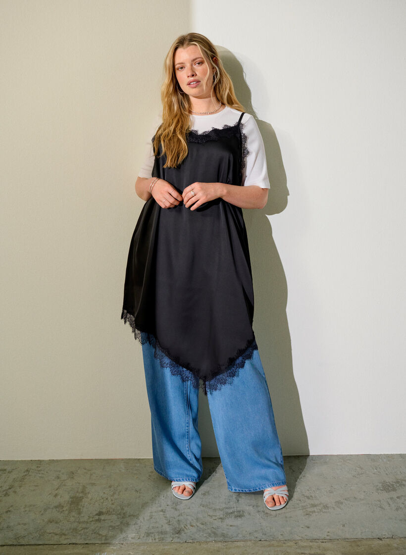 Pantalon large en lyocell aspect denim, Bleu Clair, Image image number 0