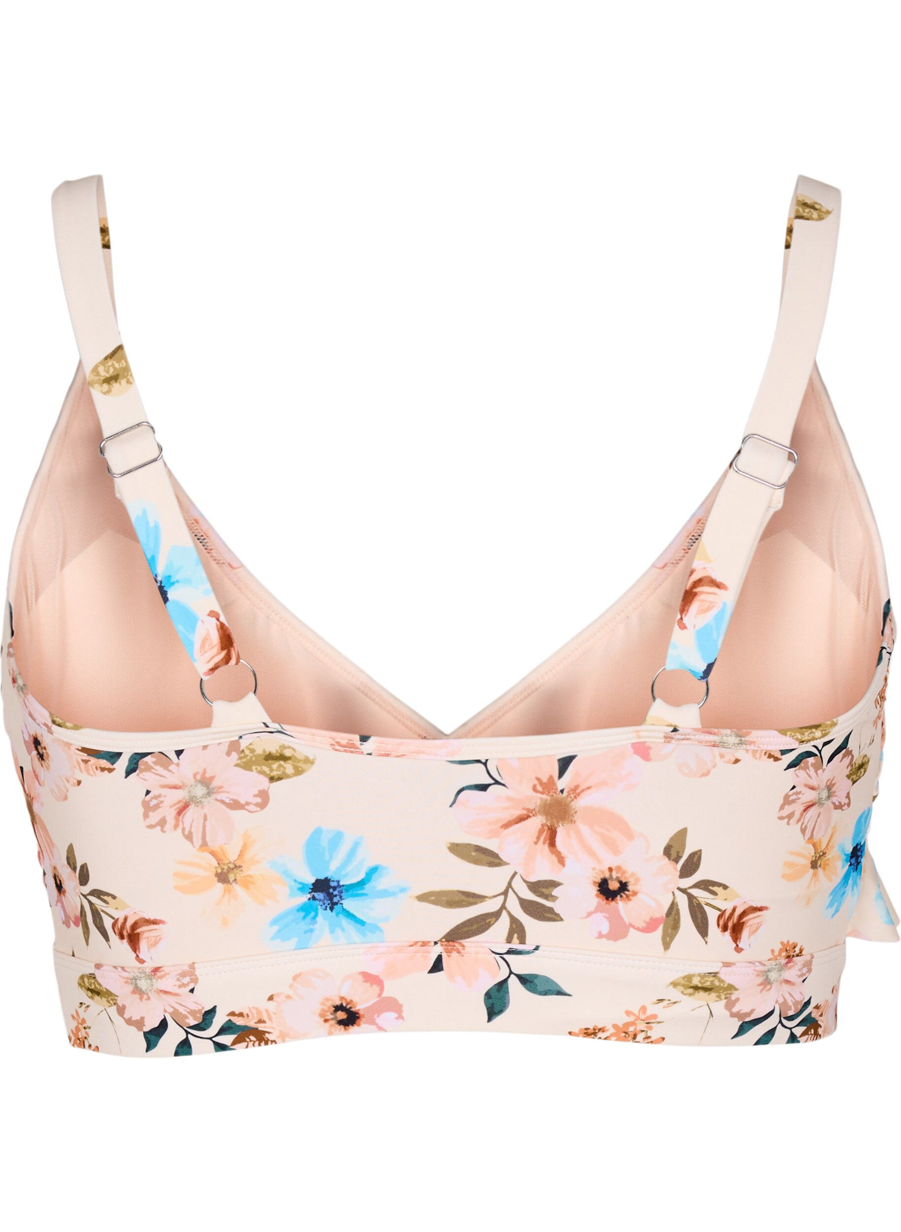 ZizziHaut de bikini &agrave; fleurs et &agrave; d&eacute;tails de jabot, Beige, Packshot image number 1