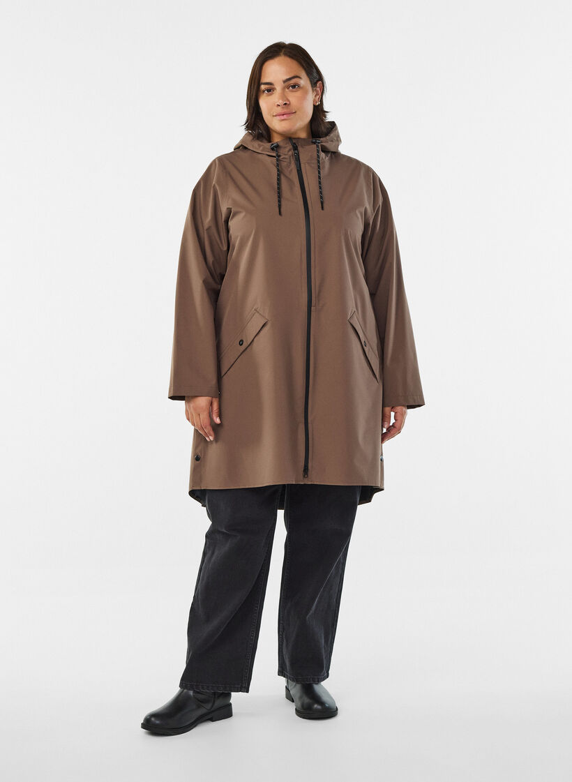 Imperm&eacute;able avec poches et capuche, Marron, Model image number 1