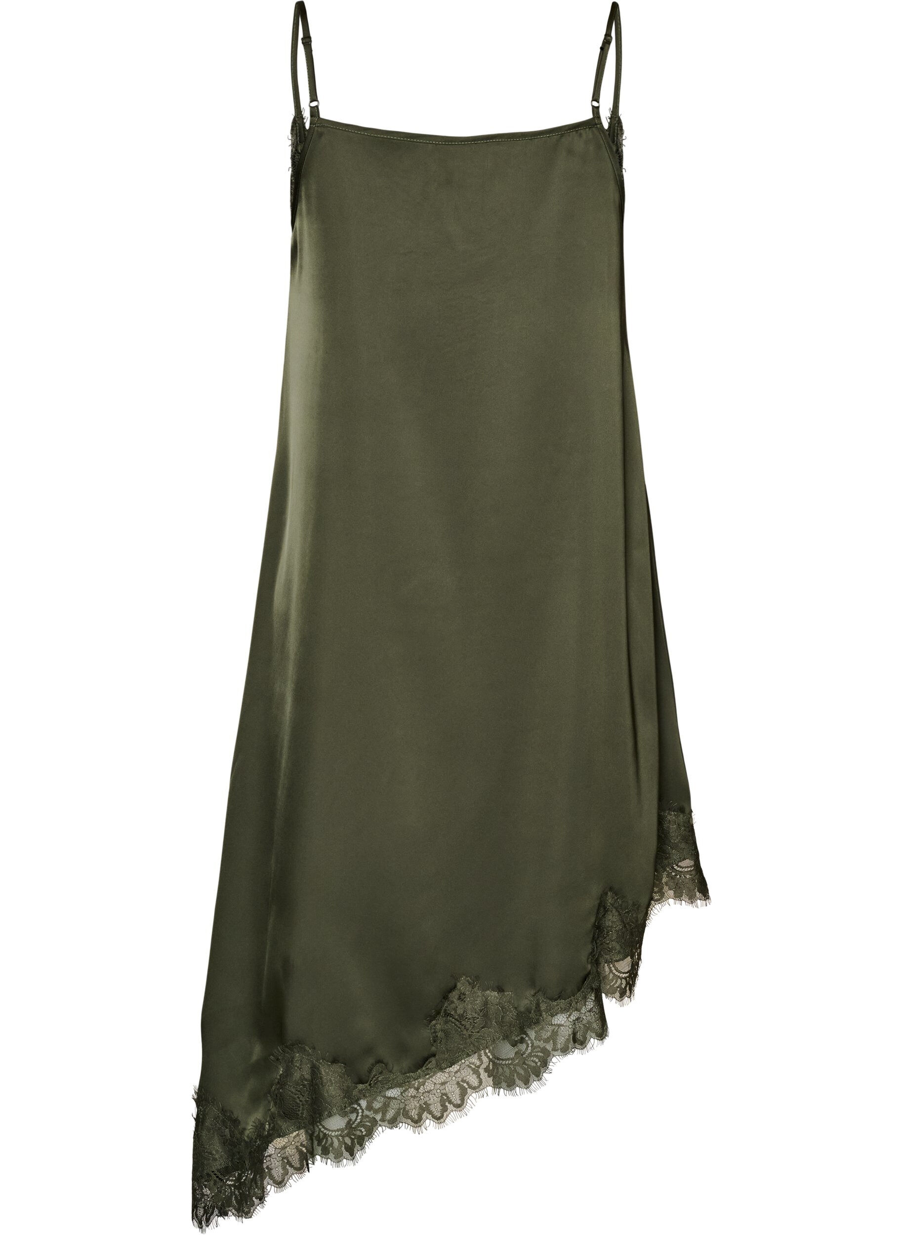 ZizziRobe en satin avec dentelle et ourlet asym&eacute;trique, Vert fonc&eacute;, Packshot image number 1