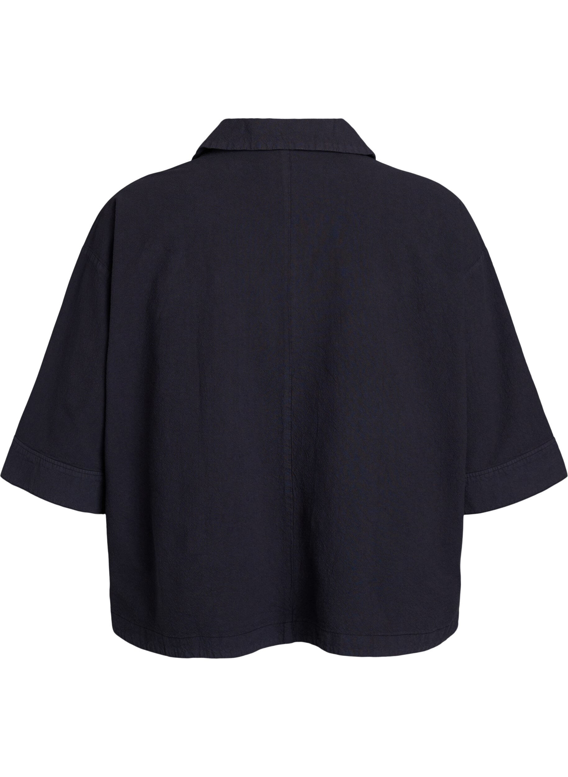 Zizzi Blouse ample avec col et manches 1/2, Noir, Packshot image number 1