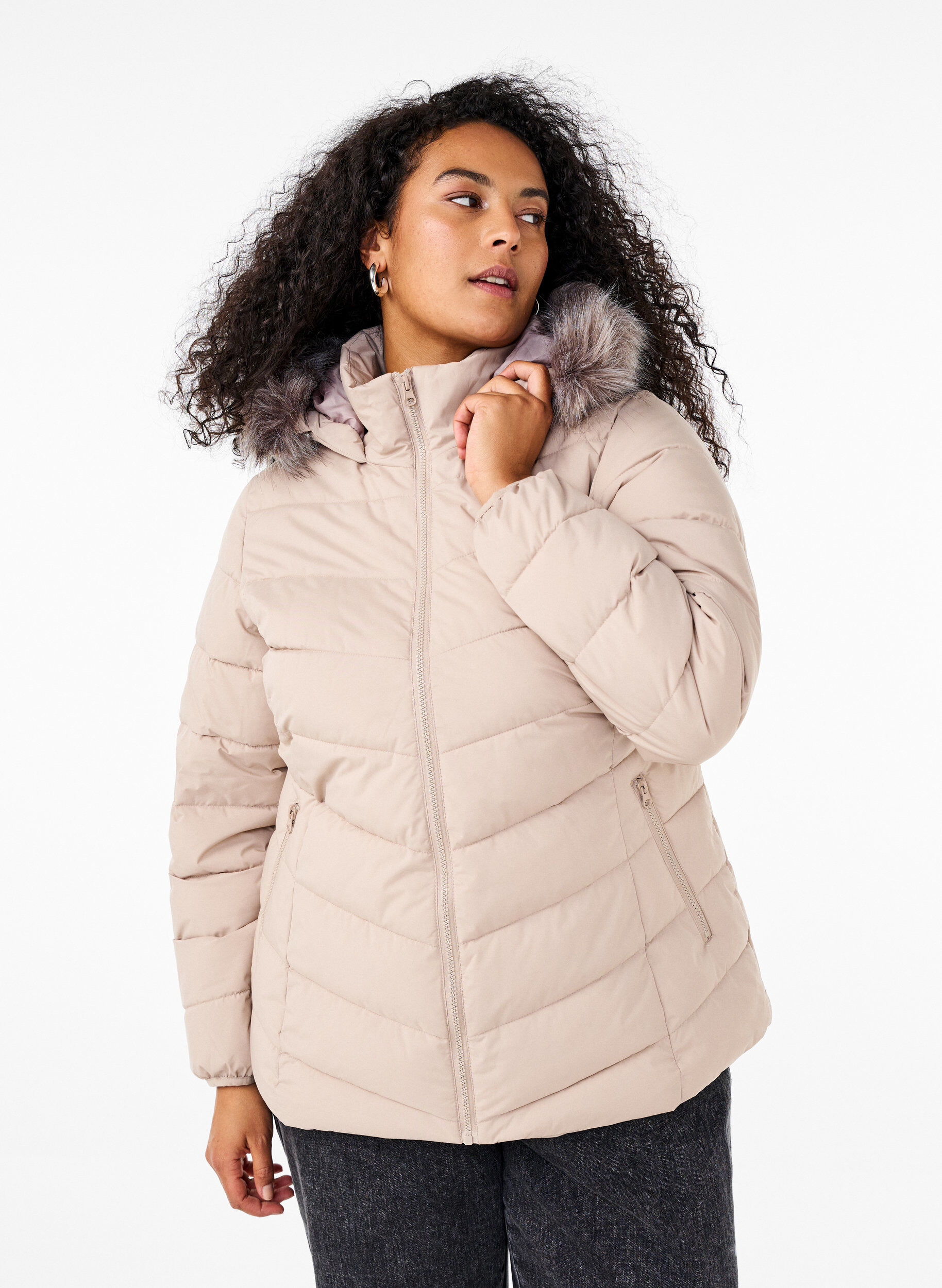 Veste courte &agrave; capuche, Beige, Model