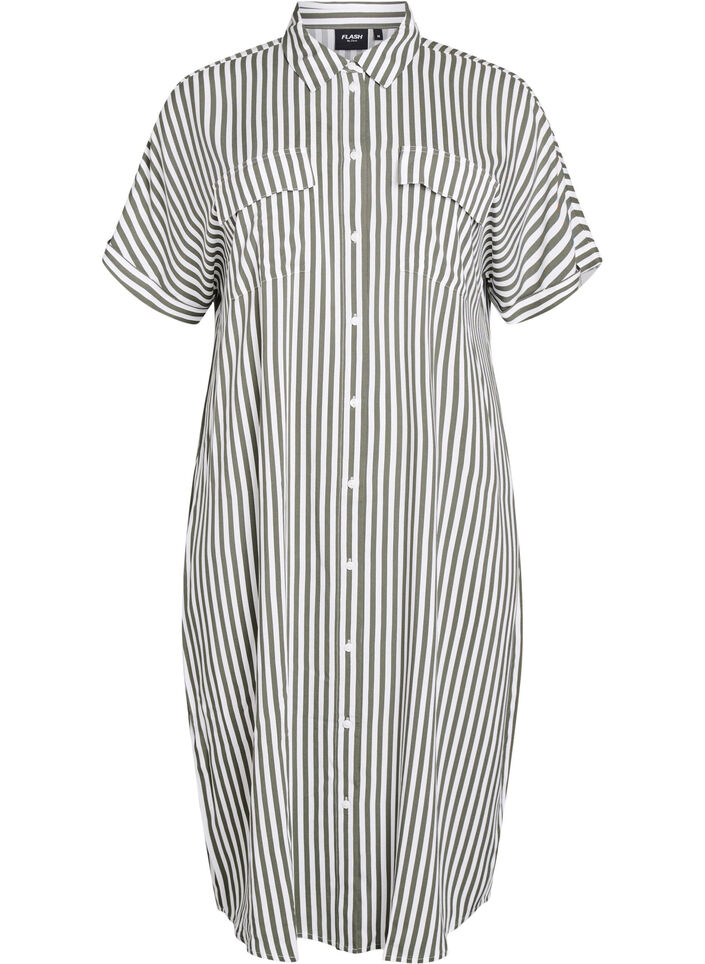 FLASH – Robe chemise longue avec manches courtes, Vert, Packshot image number 0