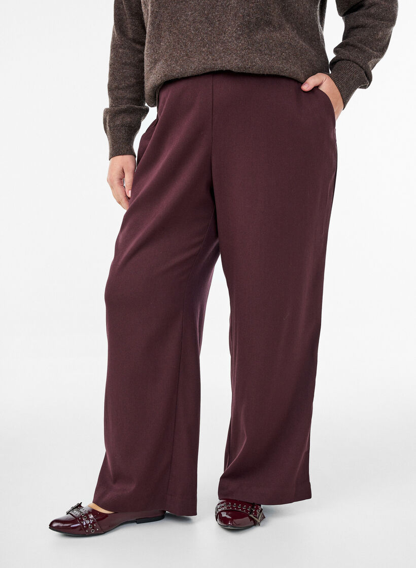 Pantalon coupe ample taille haute, Bordeaux foncé, Model image number 2