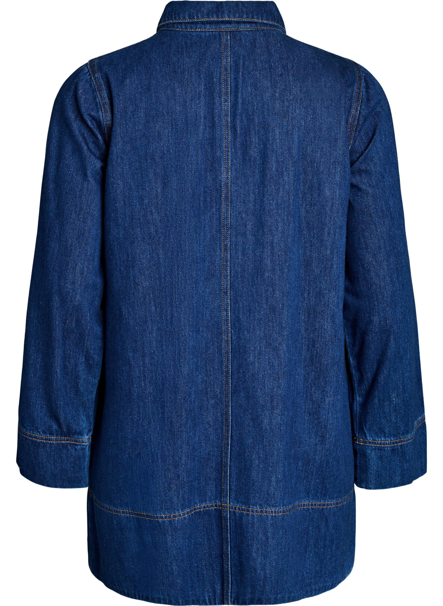 Zizzi Robe courte en jean avec col et fermeture boutonn&eacute;e, Bleu, Packshot image number 1