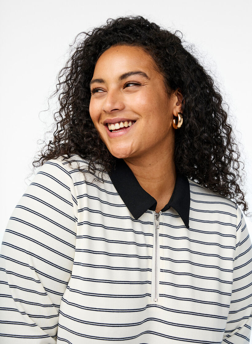 Polo rayé avec fermeture éclair, Blanc, Model image number 3