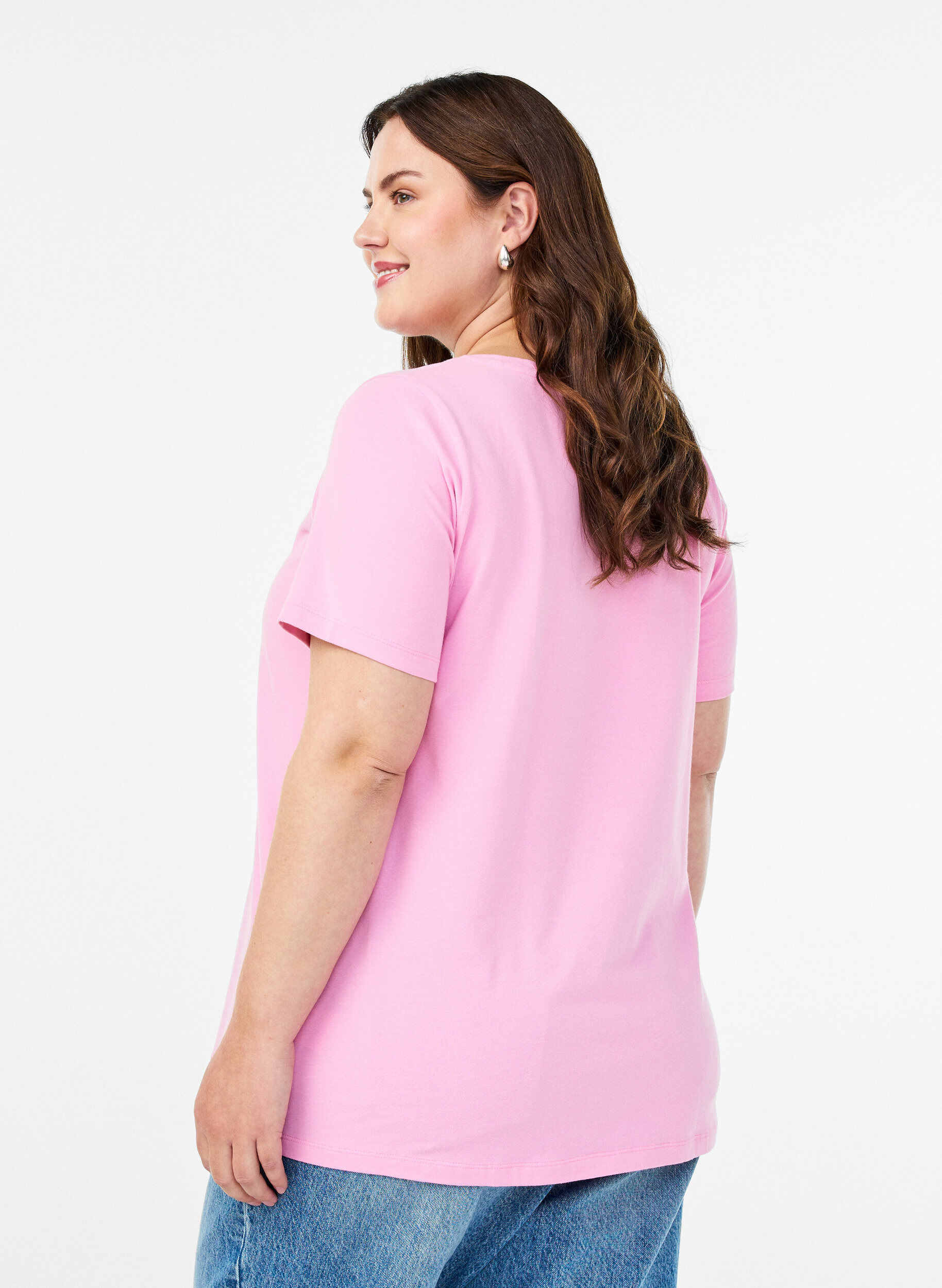 Zizzi T-shirt basic uni en coton, Rose, Model image number 2