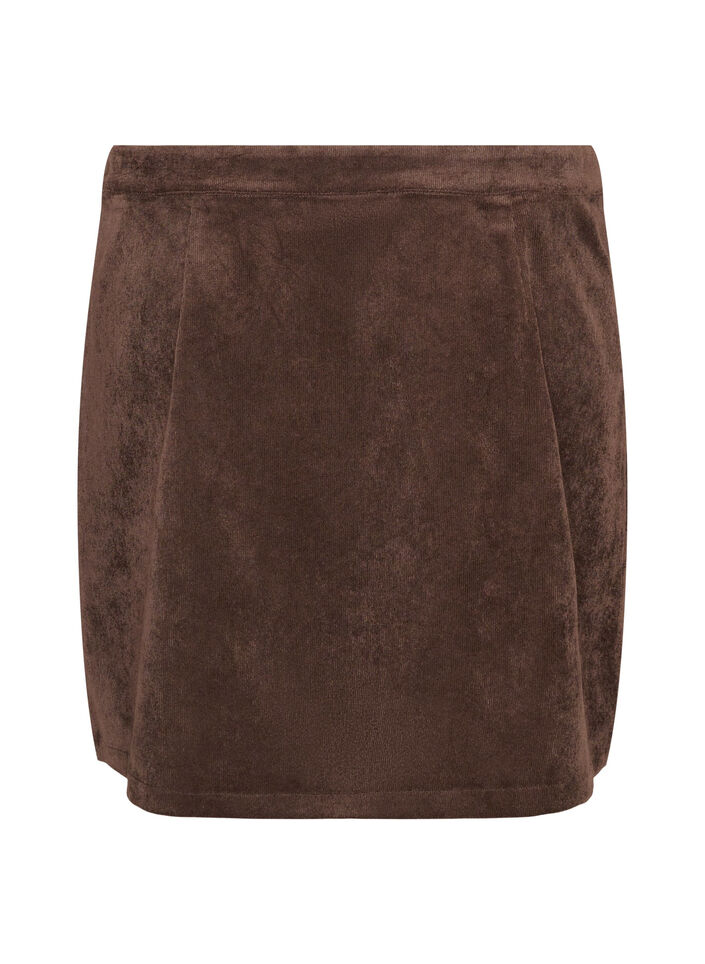 Jupe courte en velours c&ocirc;tel&eacute; avec boutons-pression, Marron, Packshot image number 1