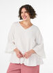 Blouse textur&eacute;e avec col V et volants, Vanille, Model image number 0