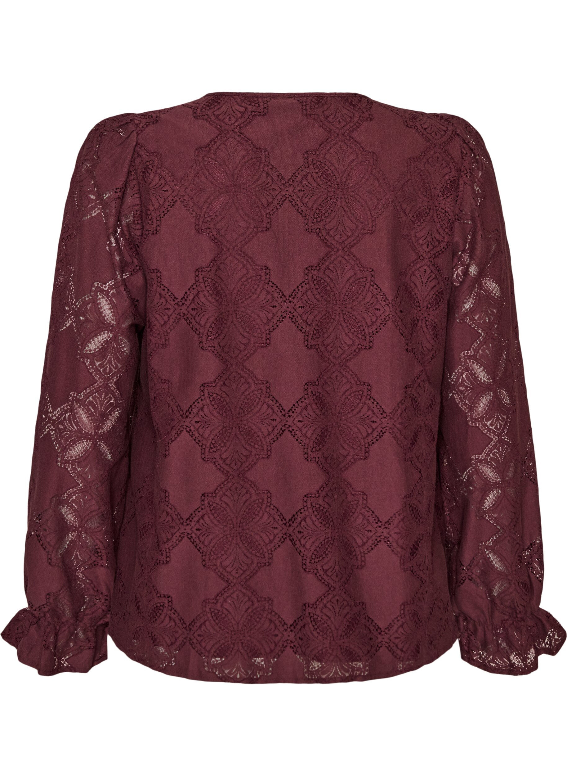 ZizziBlouse en dentelle &agrave; manches longues, Bordeaux fonc&eacute;, Packshot image number 1