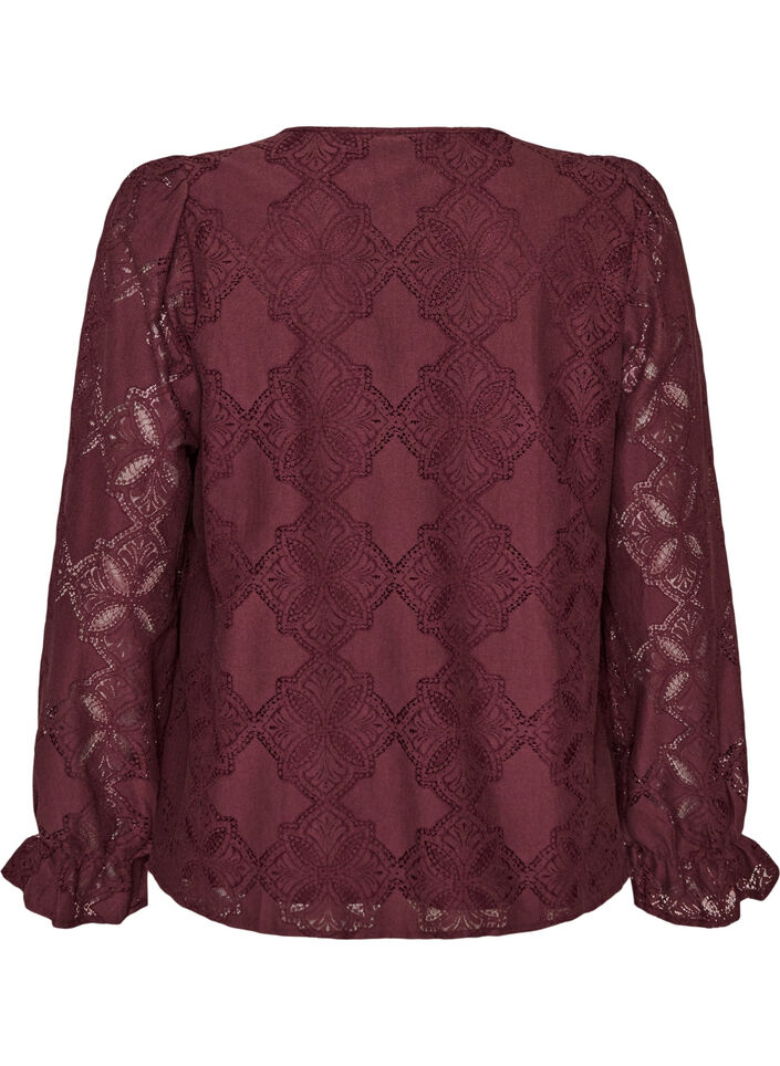 Blouse en dentelle &agrave; manches longues, Bordeaux fonc&eacute;, Packshot image number 1