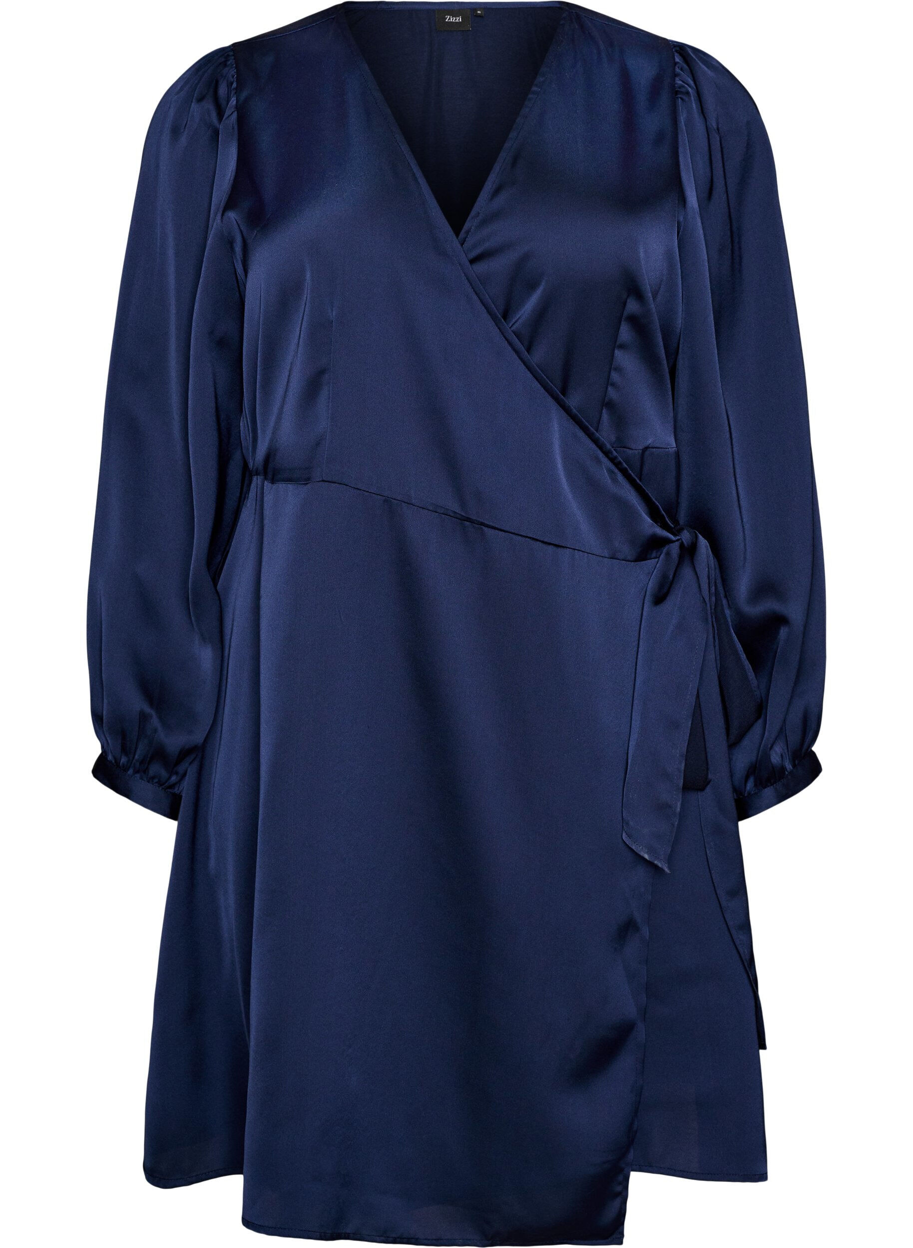 ZizziRobe courte en satin avec coupe portefeuille, Bleu, Packshot image number 0
