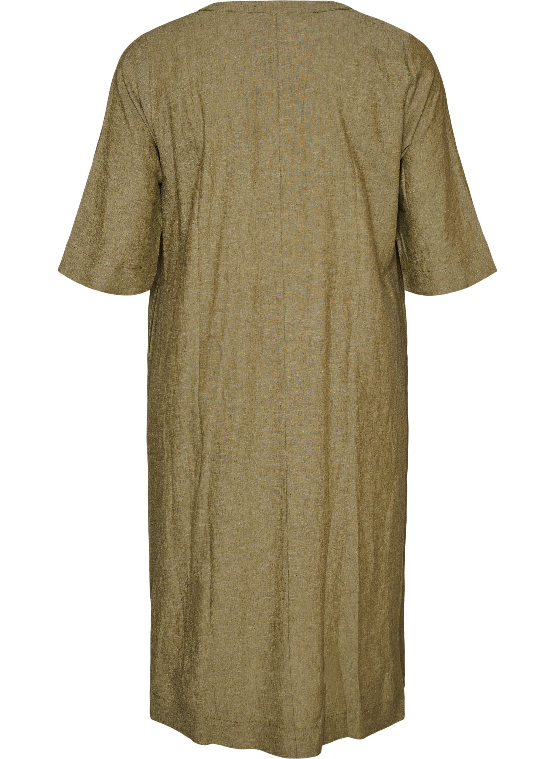 ZizziRobe midi en lin et viscose avec manches mi-longues, Vert, Packshot image number 1