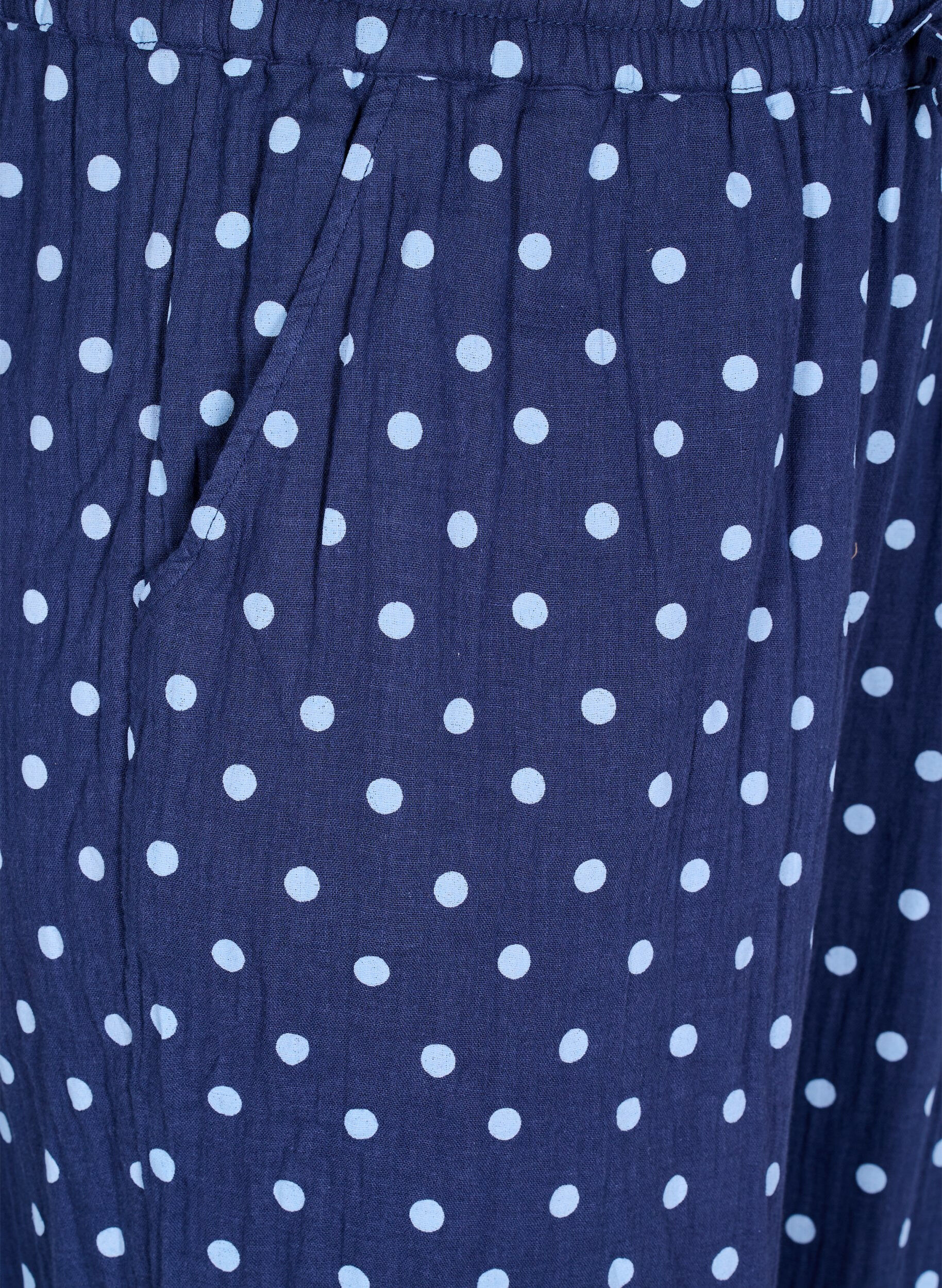Zizzi Pantalon ample en mousseline de coton &agrave; pois, Bleu, Packshot image number 2