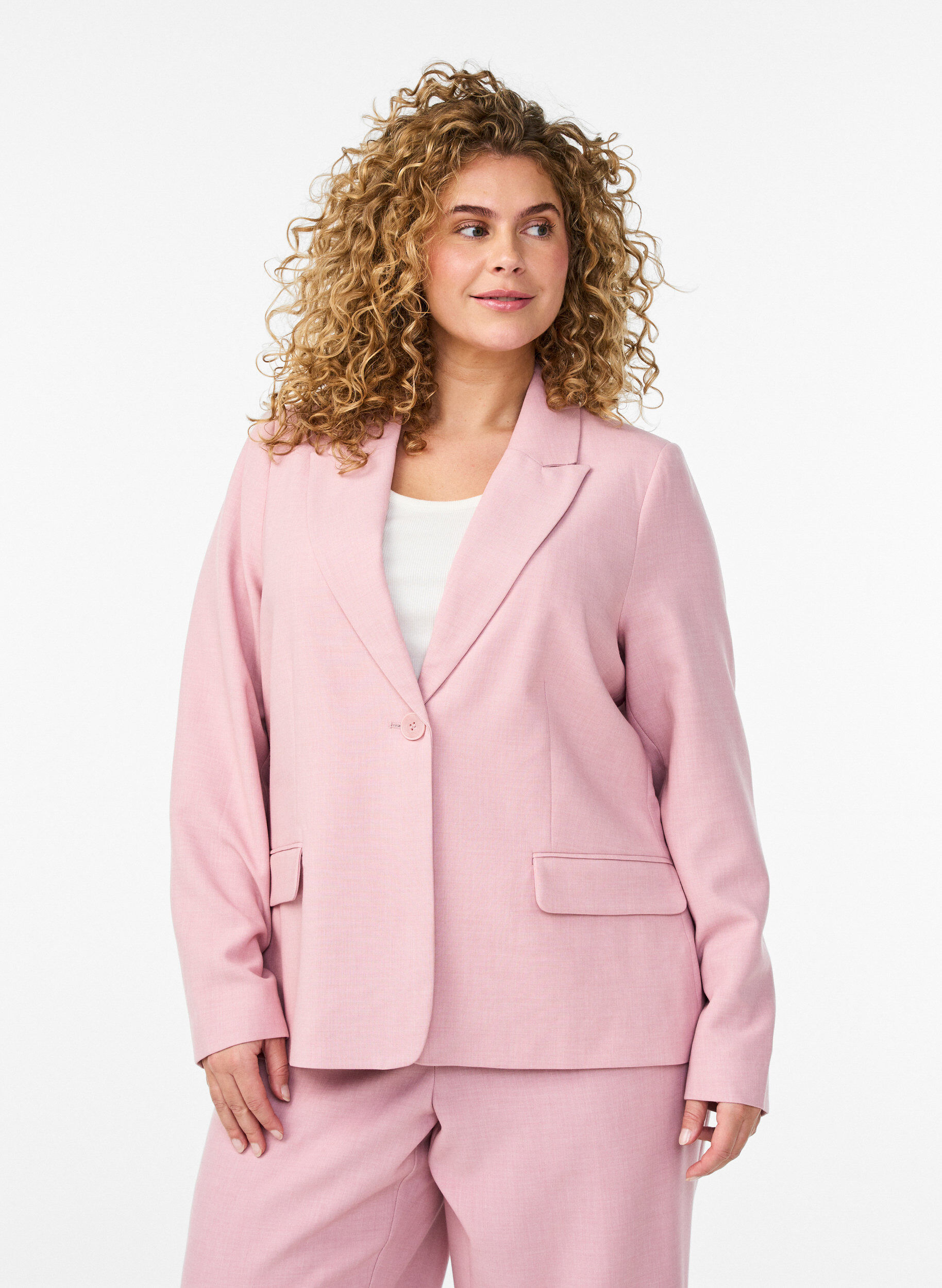 Blazer classique avec fermeture &agrave; bouton unique et poches, Rose, Model