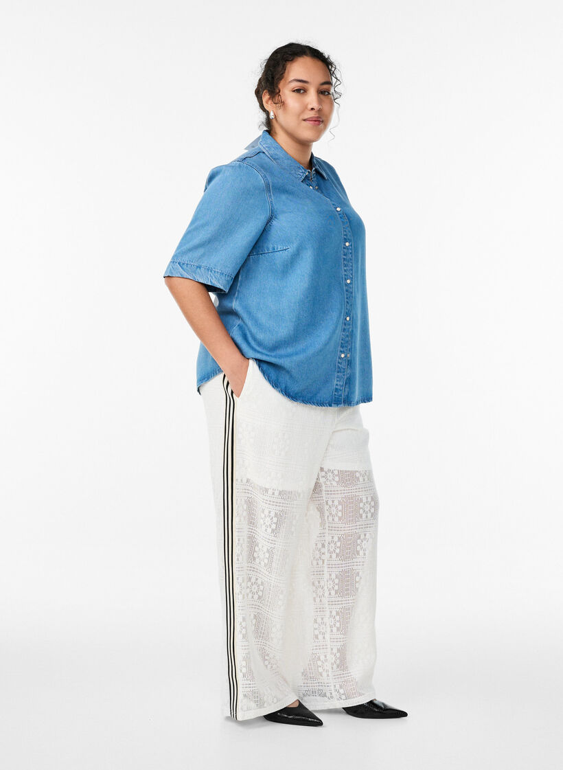 Pantalon large en dentelle avec bandes contrastantes, Blanc, Model image number 1