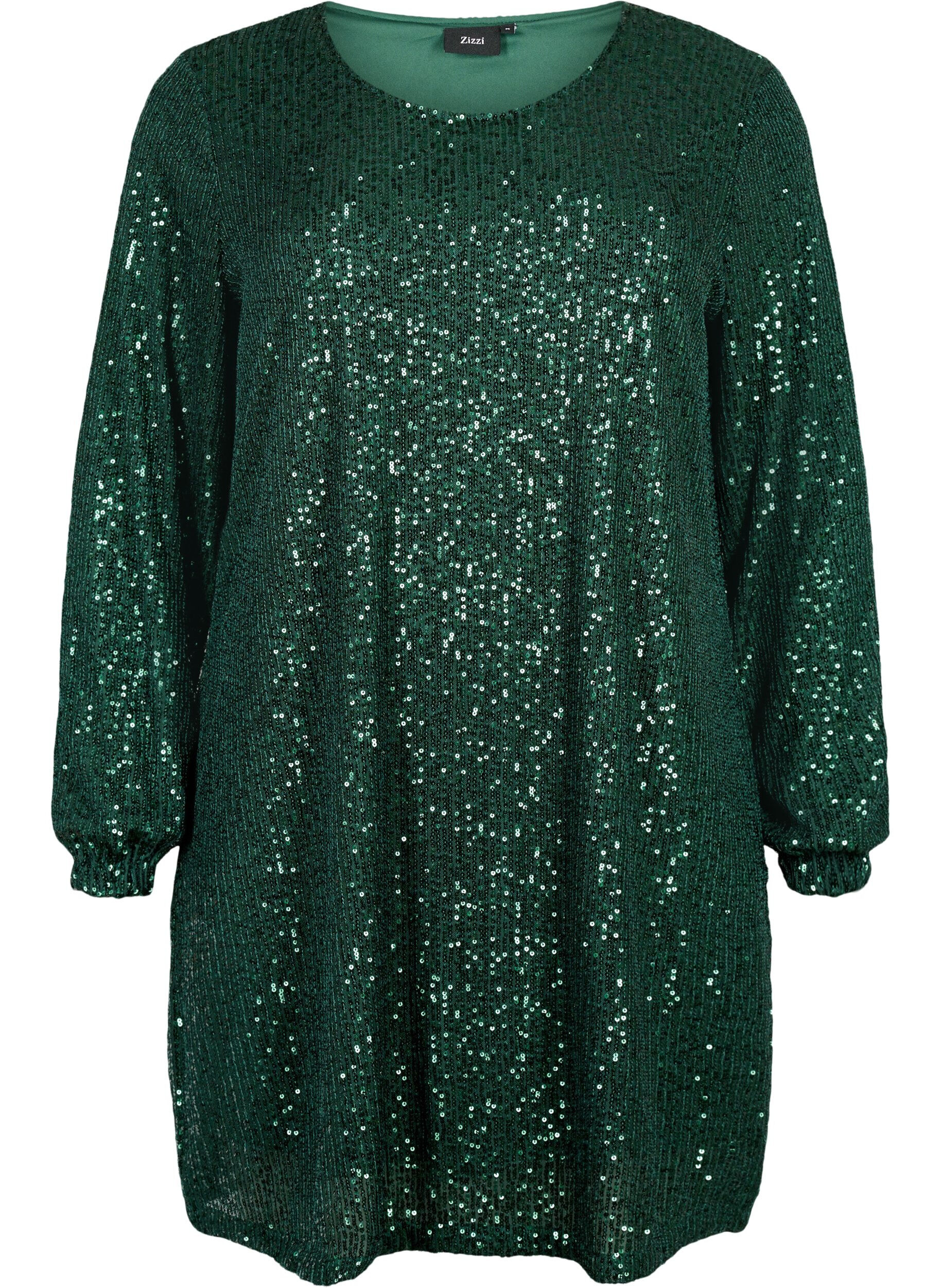 Zizzi Robe courte &agrave; sequins et manches longues, Scarab, Packshot image number 0