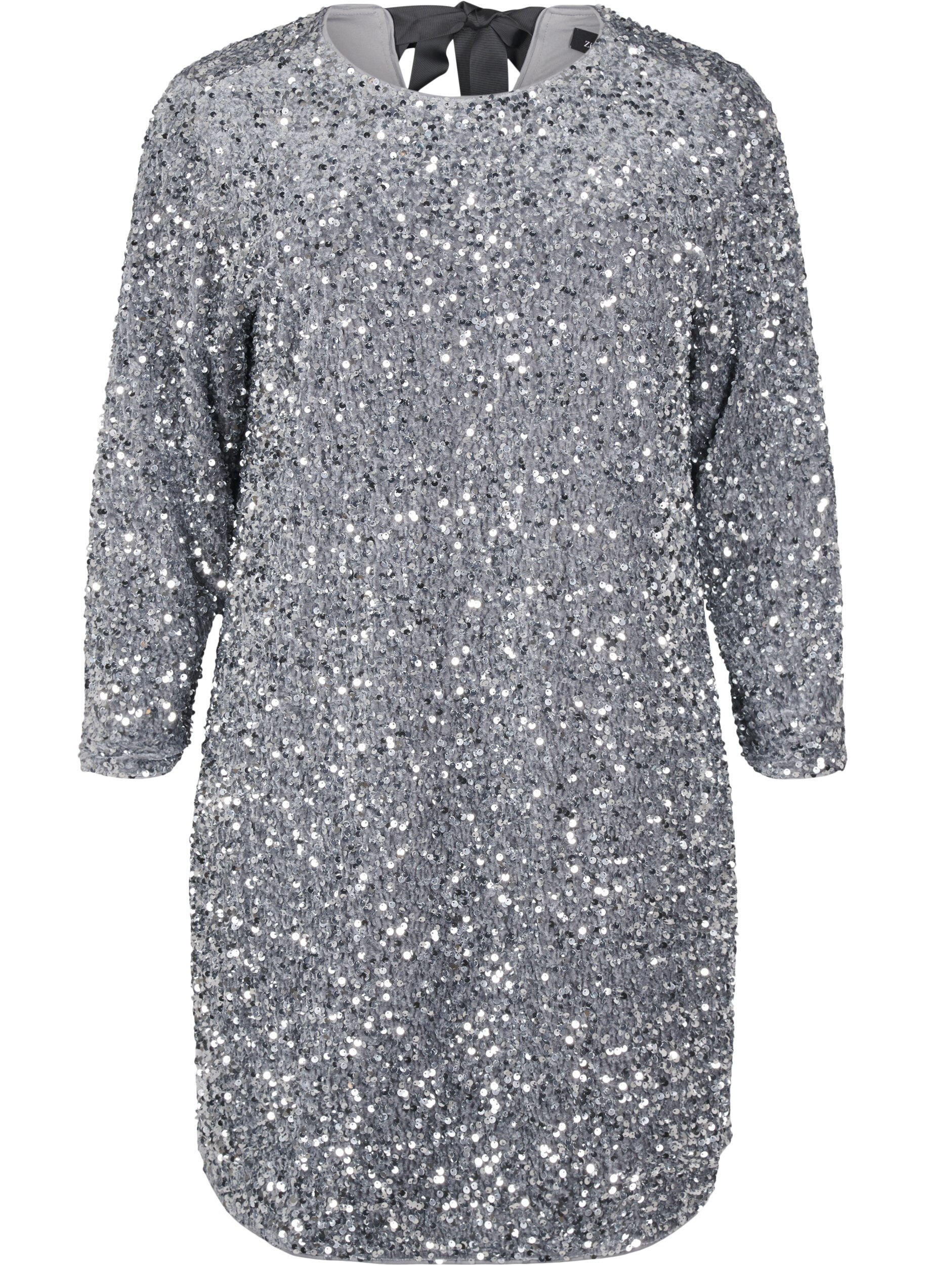 Zizzi Robe paillet&eacute;e avec n&oelig;ud, Silver, Packshot image number 0