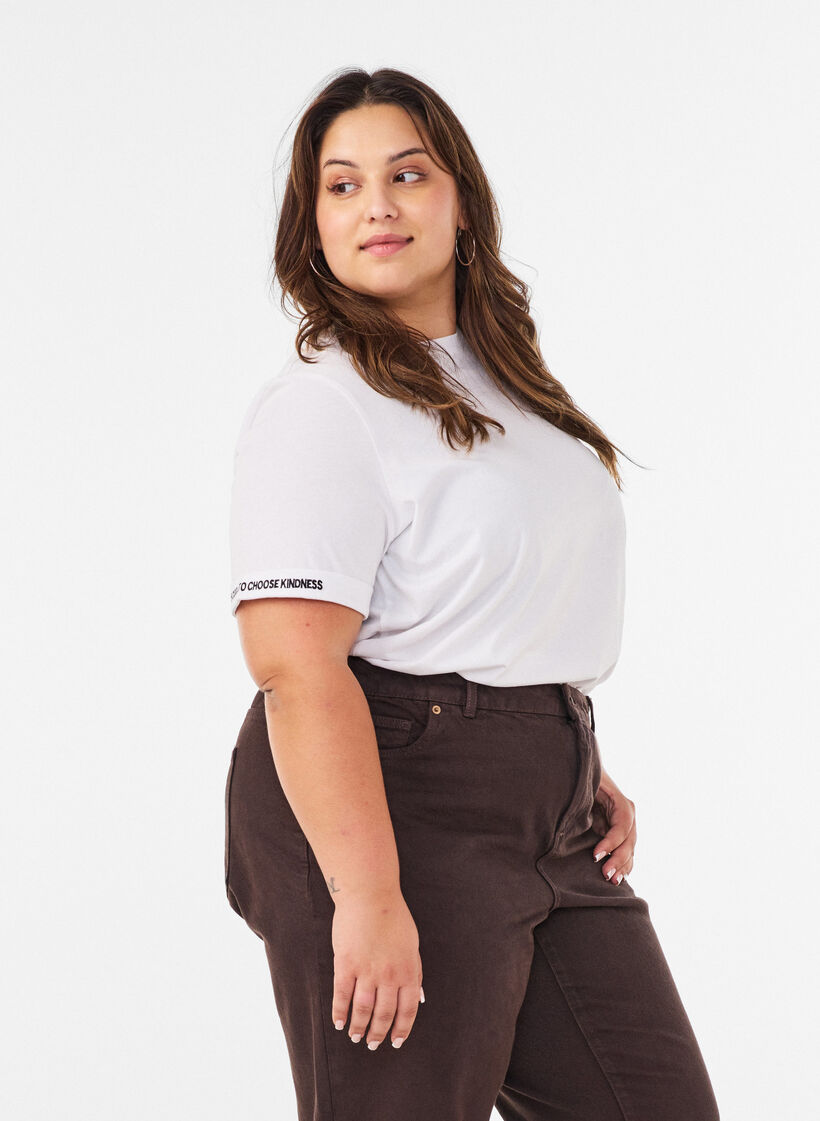T-shirt en coton avec texte brod&eacute;, Blanc, Model image number 0