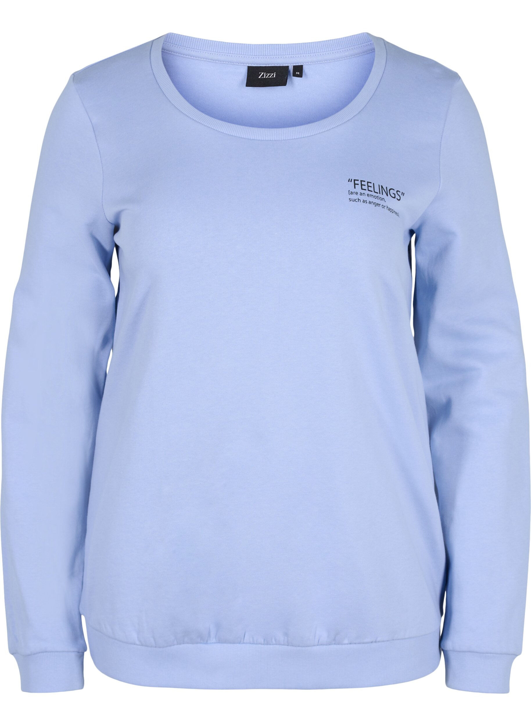 Zizzi Sweat-shirt en coton avec impression de texte, Blue Heron, Packshot image number 0