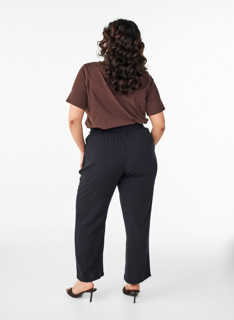 Pantalon taille haute en viscose, Noir, Model image number 1