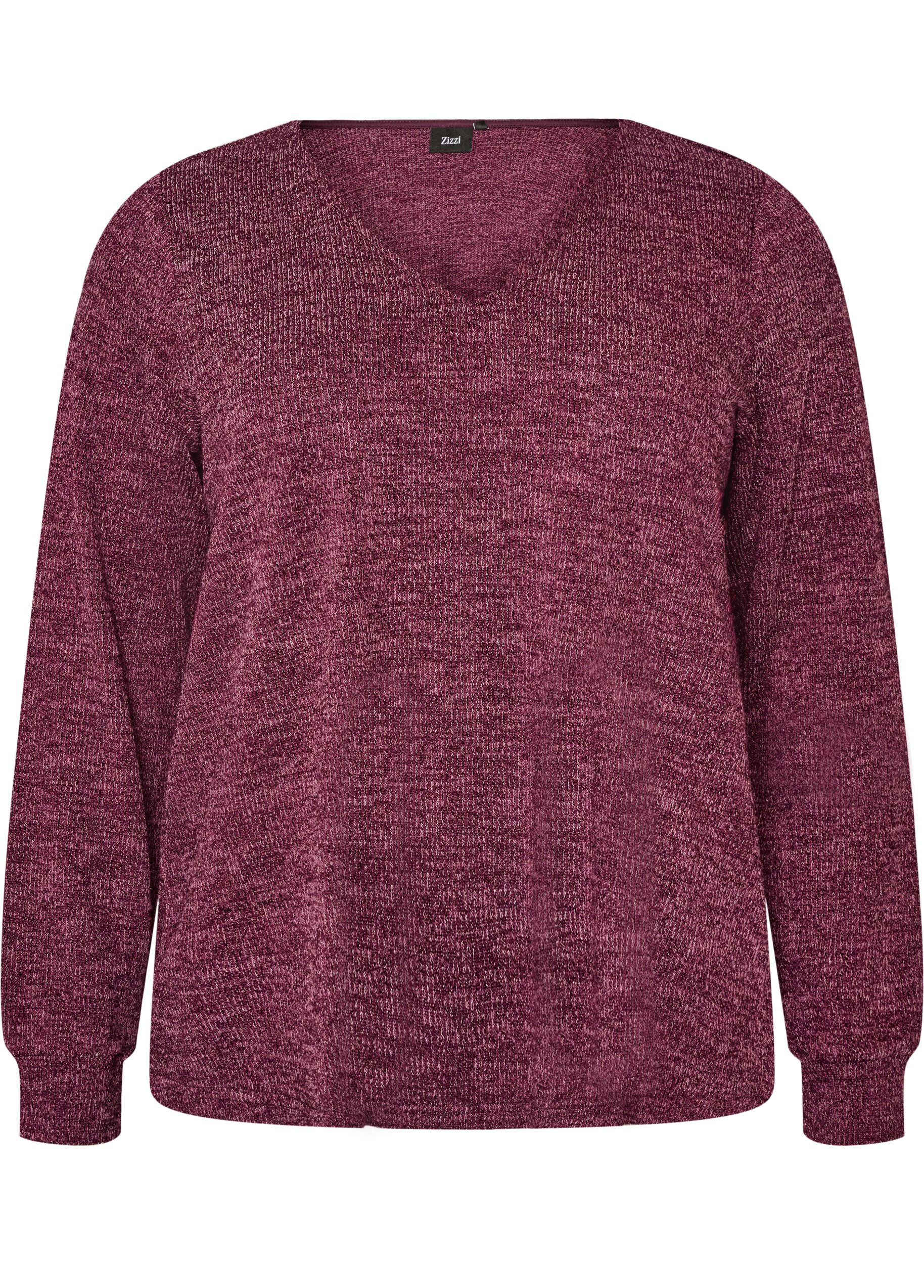 ZizziBlouse en jersey avec col en V et manches longues, Bordeaux fonc&eacute;, Packshot image number 0