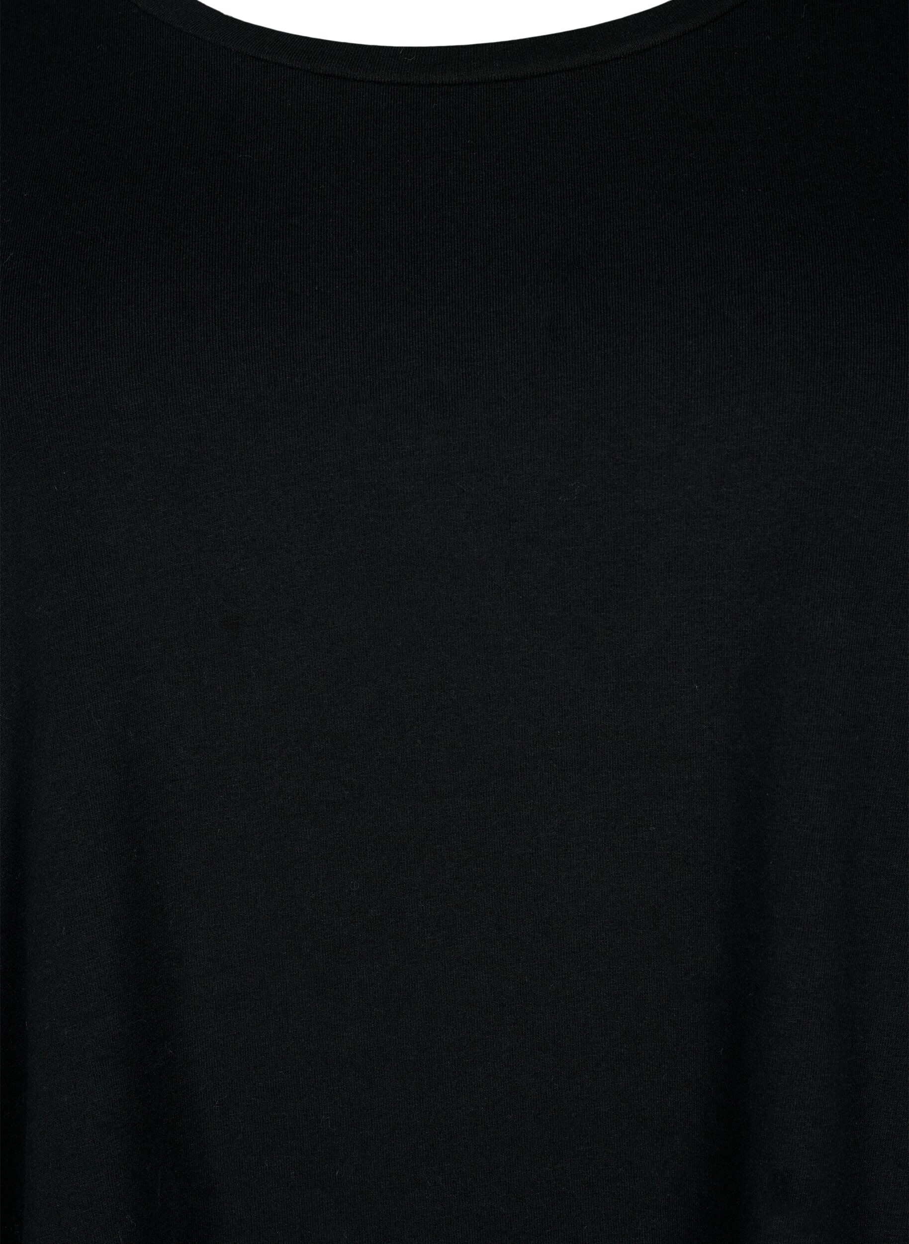 Zizzi T-shirt en coton de base &agrave; manches 3/4, Noir, Packshot image number 2