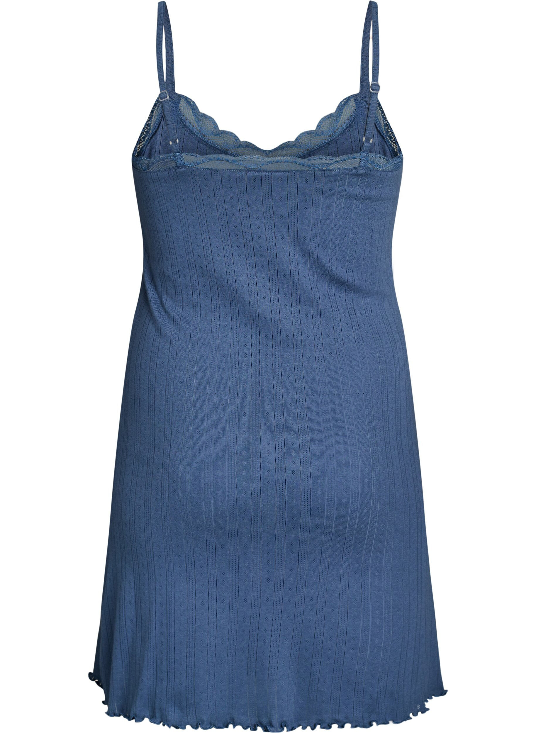 Zizzi Chemise de nuit &agrave; fines bretelles et motif textur&eacute;, Bleu, Packshot image number 1