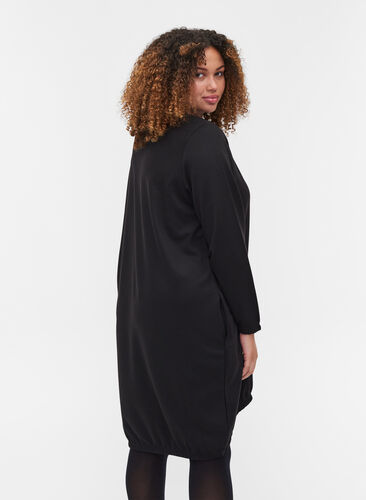 Plain, long-sleeved sweatshirt dress, Black, Model image number 1