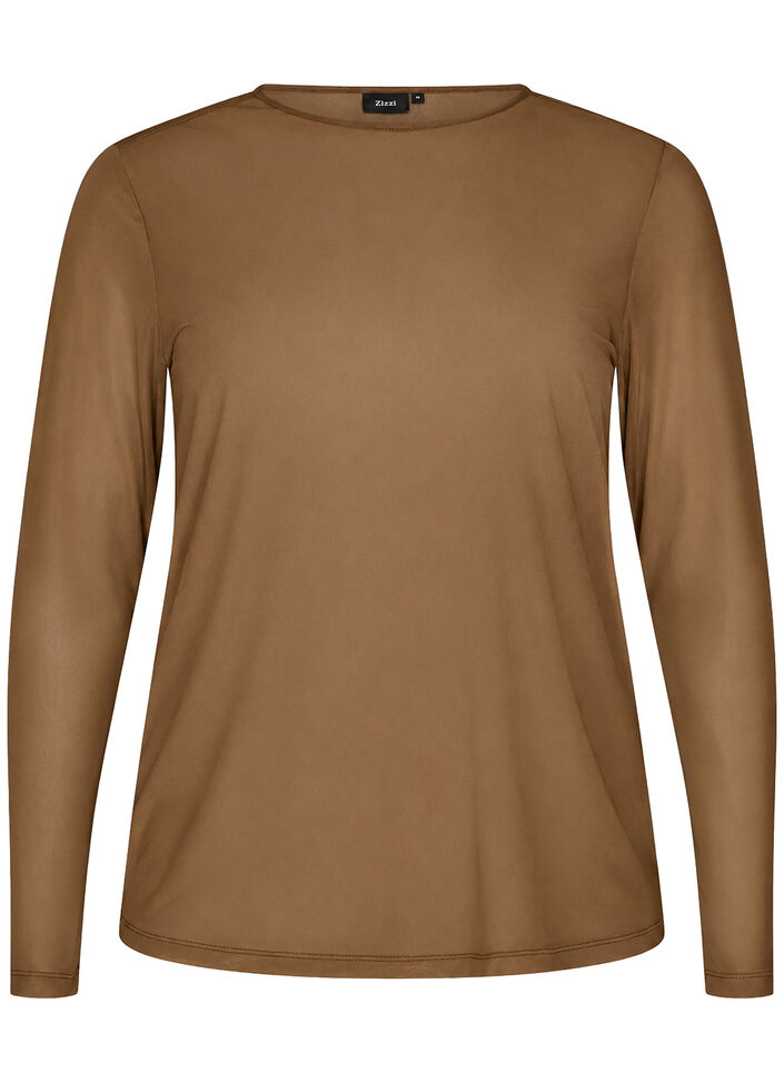 Blouse en mesh &agrave; manches longues, Marron, Packshot image number 0