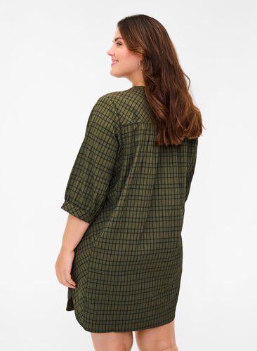 Tunique chemise à carreaux à manches 3/4, Ivy Green Check, Model image number 1