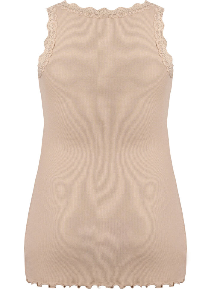 Haut avec bordure en dentelle, Beige, Packshot image number 1