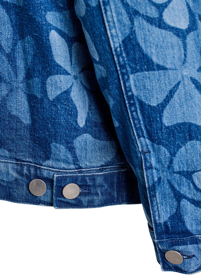 Veste en jean avec imprim&eacute; floral, Bleu, Packshot image number 4