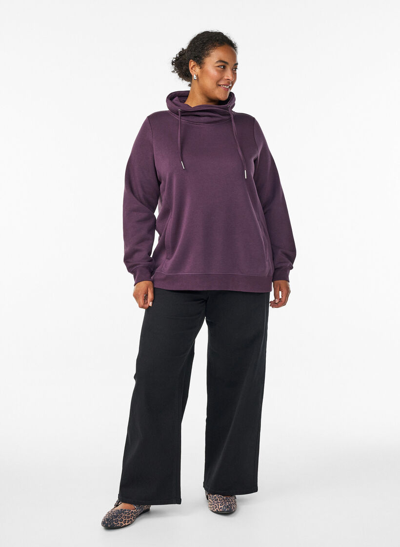 Sweat &agrave; col montant et poches, Violet, Model image number 1